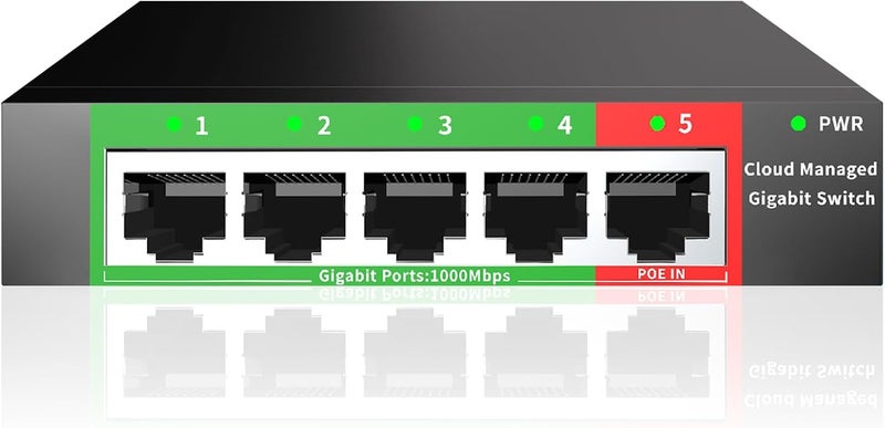 STEAMEMO 5-Port Gigabit Ethernet Switch | Smart Managed with VLAN/QoS | Plug & Play Desktop/Wall-Mount Network Hub w/ PoE in Design | Sturdy Metal & Energy-Efficient(Includes Power Adapter) - Image 1